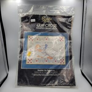 Golden Bee Waddle I Do With Out You Geese Quik-Cross Stamped Cross Stitch Kit